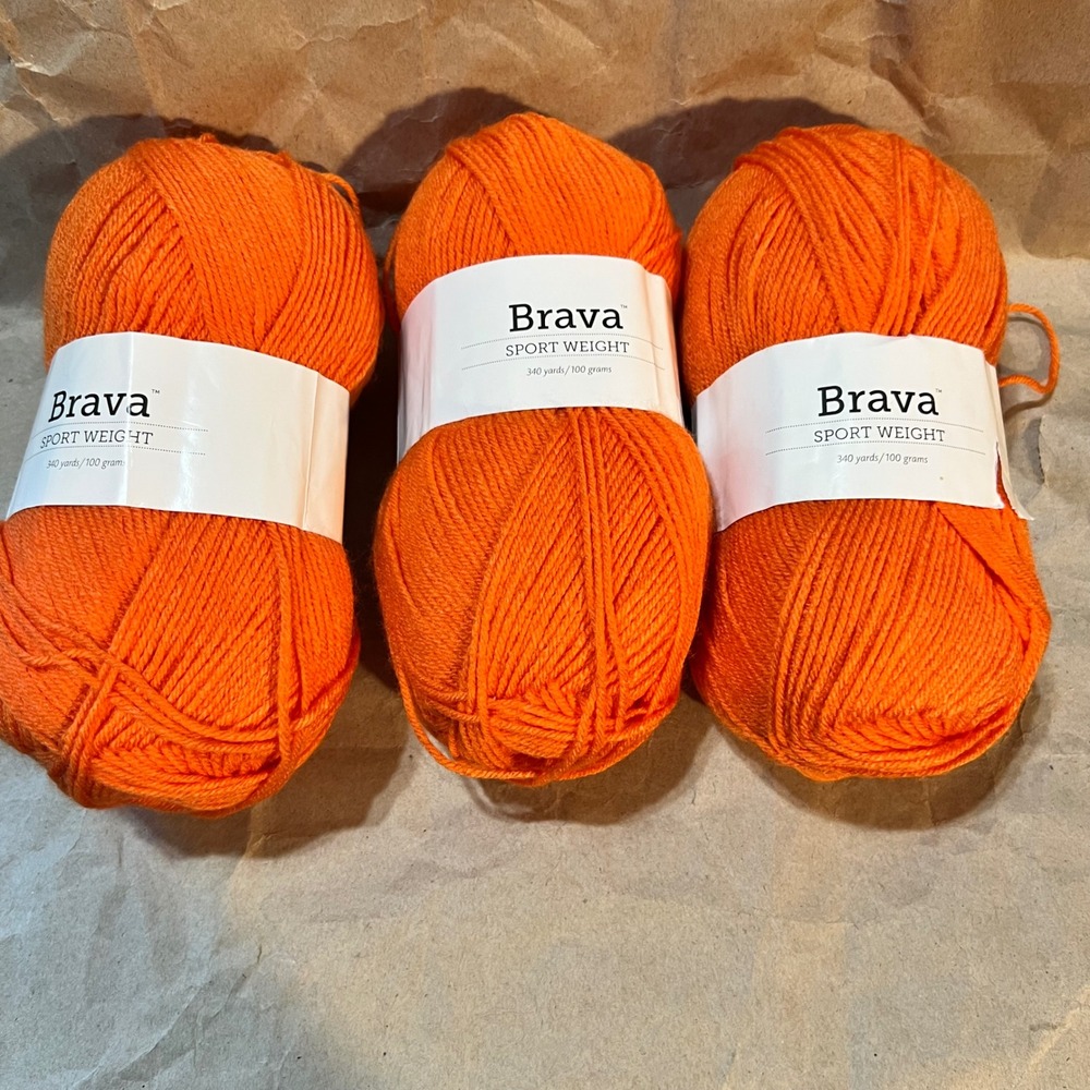 Knit Picks Brava 3 Skeins Sport Weight Yarn Orange 340yds 100% Premium Acrylic